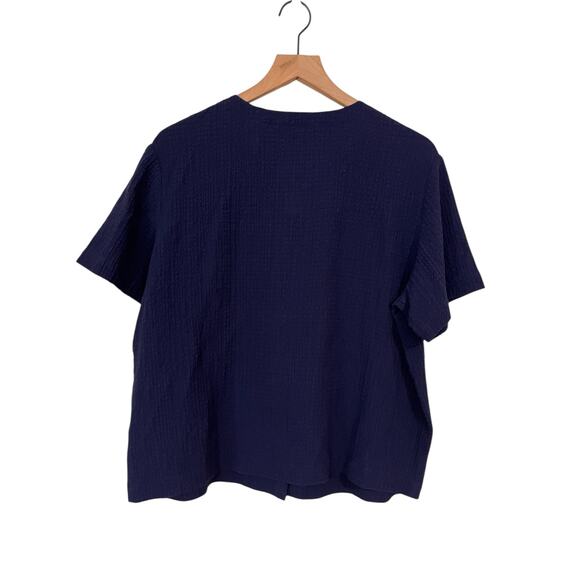 Orvis Womens Short Sleeve Button Front Blouse Navy Blue Size Large - Picture 3 of 3